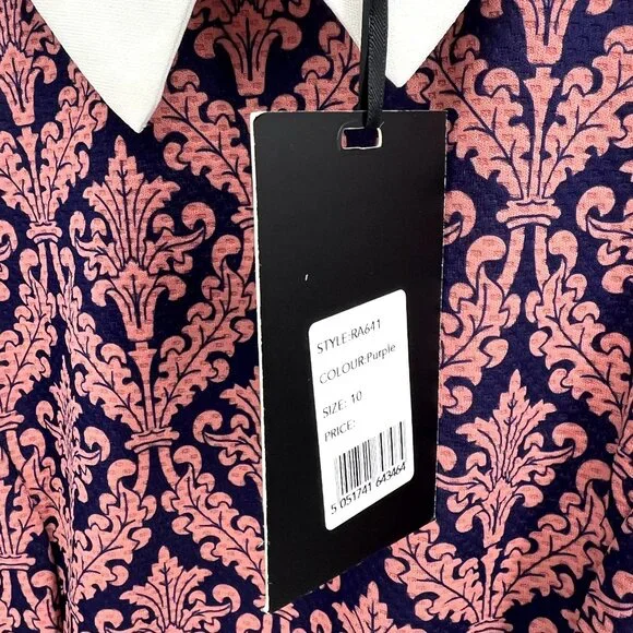 NWT Iska London Pink Purple Batik Collared Fit & Flare Dress Women UK 10 US 6 - Picture 3 of 9